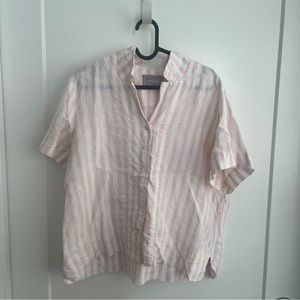 Everlane linen button up top, pink and white striped, size 14